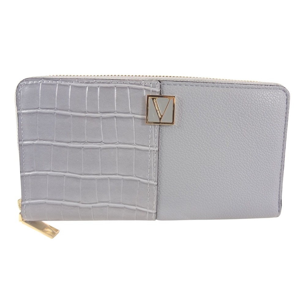 Victoria's Secret Wallet Blue Grey Excellent Mixed Croc Embossed Zip Around